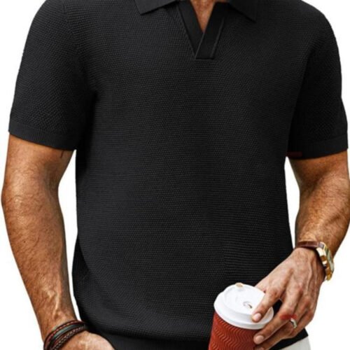 Knit V-Neck Polo Shirt