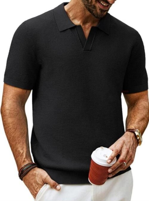 Knit V-Neck Polo Shirt