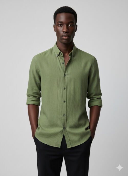 IMG_0169 OLIVE LINEN BOSS SHIRT