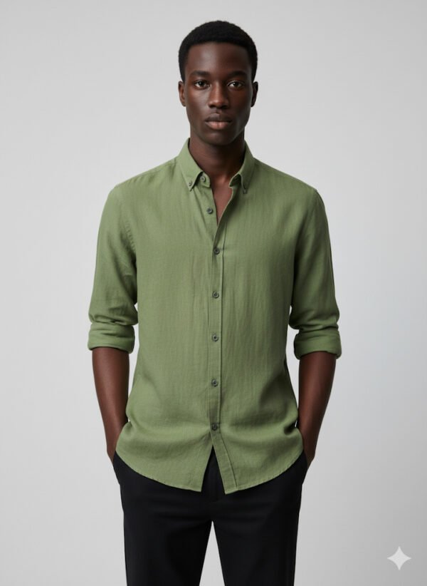 IMG_0169 OLIVE LINEN BOSS SHIRT