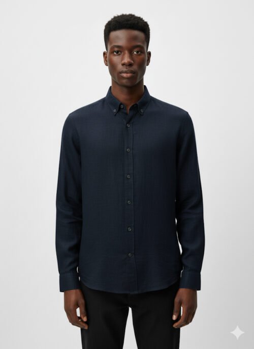 IMG_0192 NAVY BLUE LINEN BOSS SHIRT