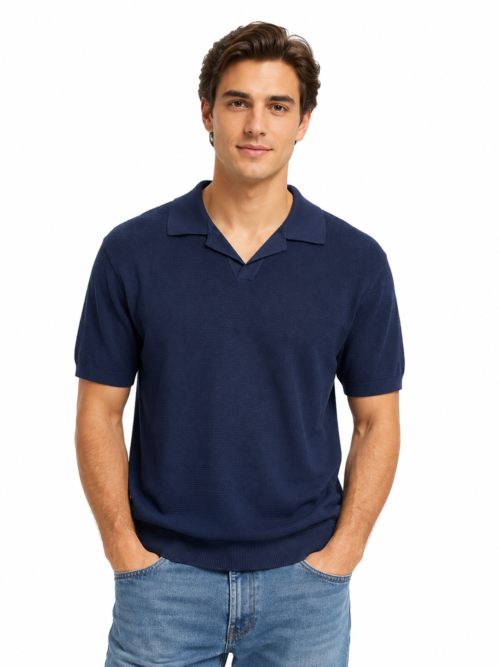 V-NECK KNITTED POLO SHIRT