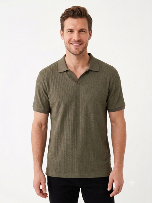 OLIVE OPEN-COLLAR POLO