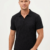 BLACK OPEN-COLLAR POLO