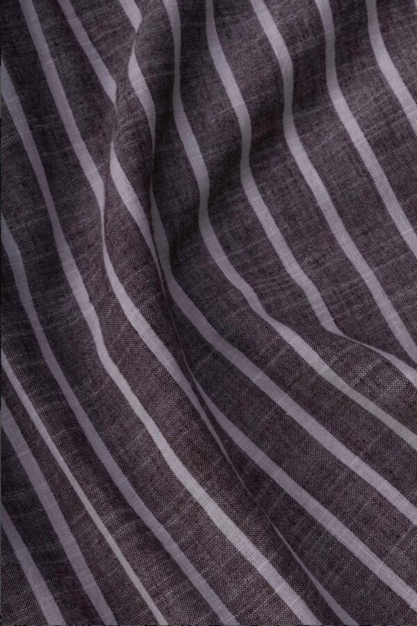 BROWN FINE STRIPED LINEN-COTTON SHIRT