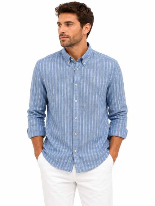 BLUE STRIPED LINEN-COTTON SHIRT