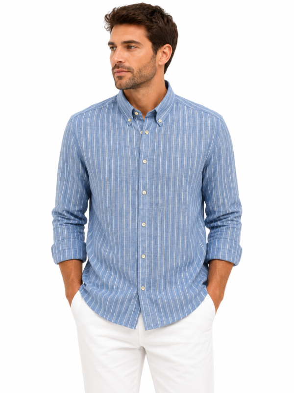 BLUE STRIPED LINEN-COTTON SHIRT