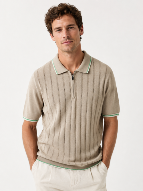 QUARTER ZIPPED KNIT POLO