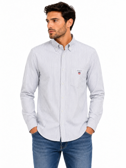 NAVY BLUE STRIPED GANT SLIM FIT SHIRT